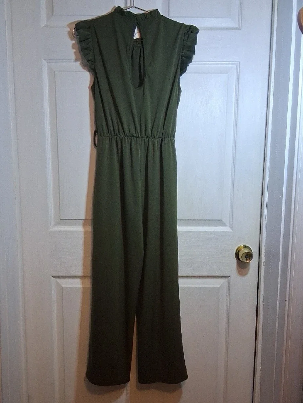 Ecowish Olive Ruffle Sleeve Wide-Leg Jumpsuit